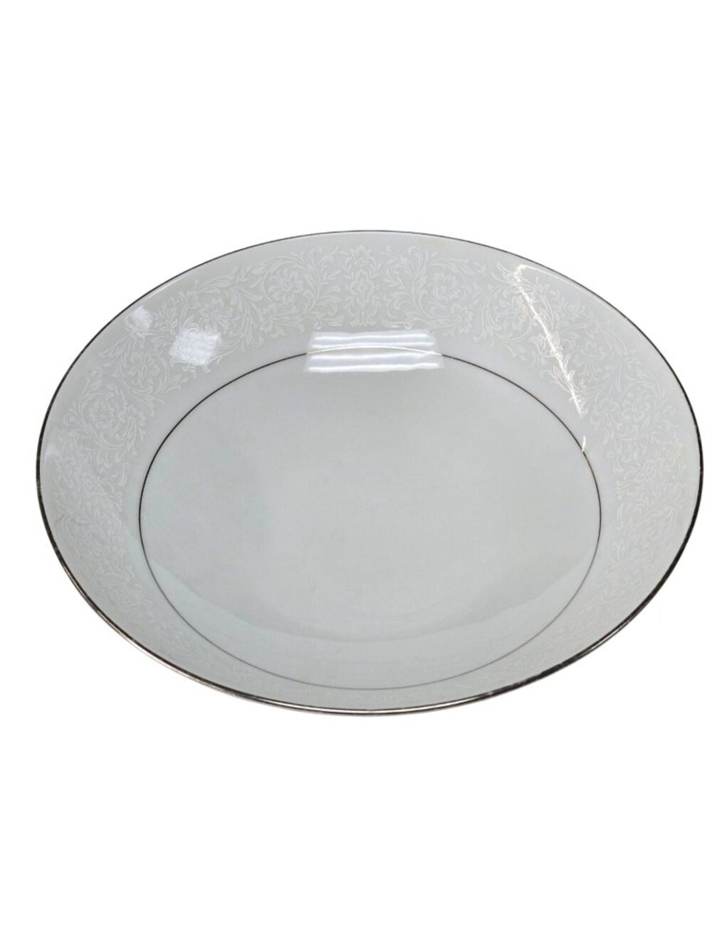 Grace Fine China Concerto White & Platinum Floral Salad Dinner Serving Dish 9.5"